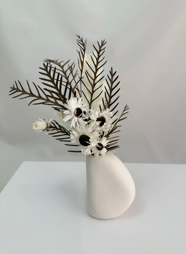 Mini dried flower arrangement in whites by Pink Trunk