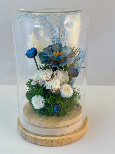Dried flower dome in blues by Pink Trunk